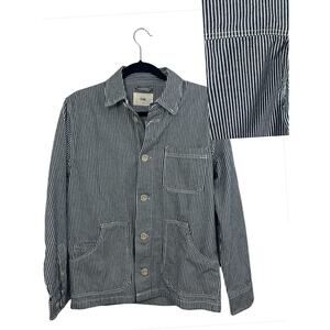 Folk Blue White Seersucker Stripe Railroad Conductorcore Jacket Shacket Small